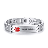 Type 2 Diabetes' medical alert: linked bracelet in brushed silver coloured stainless steel to fit 21cm wrist.