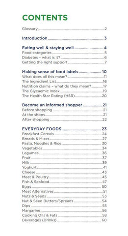 'Healthy Shopping Guide (12th Edition)' booklet: Contents page sample