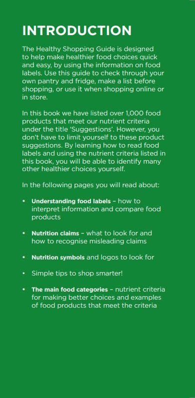 'Healthy Shopping Guide (12th Edition)' booklet: Introduction page sample