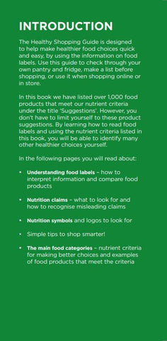 'Healthy Shopping Guide (12th Edition)' booklet: Introduction page sample