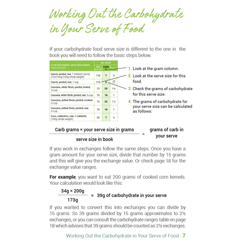 'The Traffic Light Guide to Food: Australian Carbohydrate Counter' guide: carb calculator page sample.