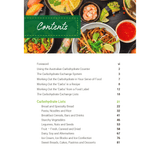 'The Traffic Light Guide to Food: Australian Carbohydrate Counter' guide: contents page sample.