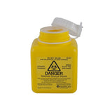 FITTANK, a yellow sharps container with a white screw top safety lid by ASP. It can safely store up to 500ml  of sharps waste.