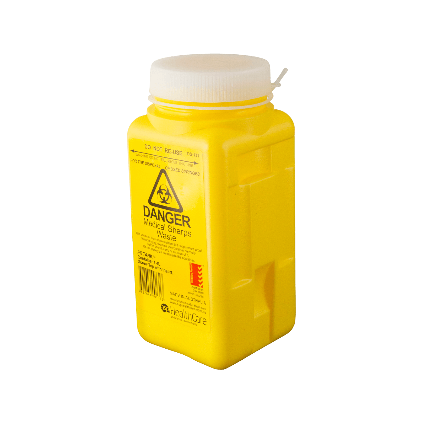 ASP Healthcare FITTANK Sharps Container With Screw-Top 1.4L