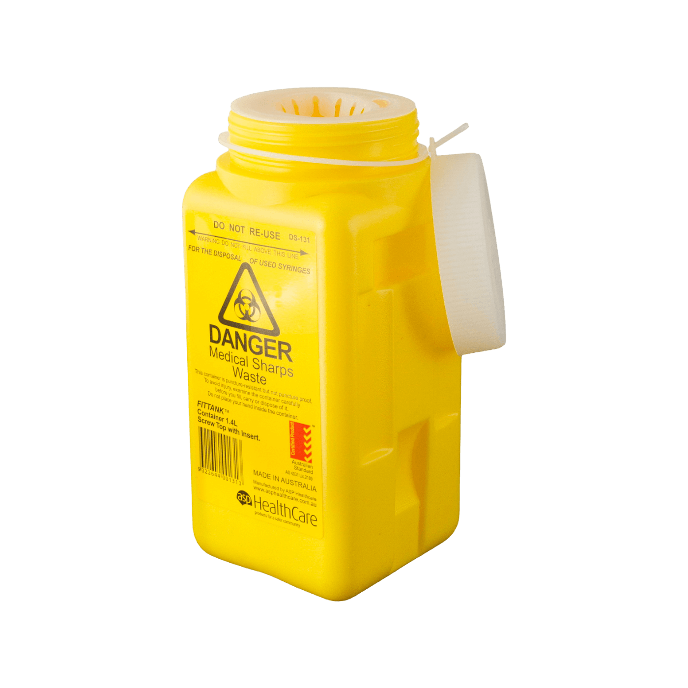 ASP Healthcare FITTANK Sharps Container With Screw-Top 1.4L