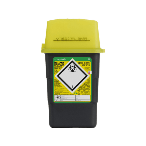 Sharpsafe 1 Litre Yellow Lid Recycled Polymer Container