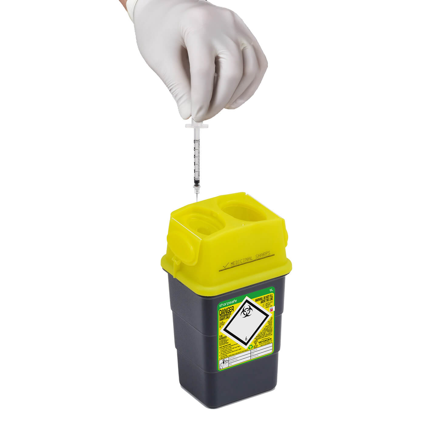 Sharpsafe Yellow Lid Recycled Polymer Container 1L