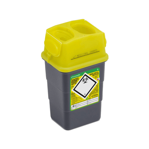 Sharpsafe 1 Litre Yellow Lid Recycled Polymer Container