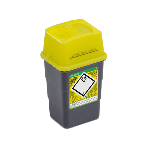 Sharpsafe 1 Litre Yellow Lid Recycled Polymer Container
