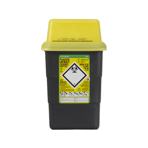 Sharpsafe 1.8 Litre Yellow Lid Recycled Polymer Container