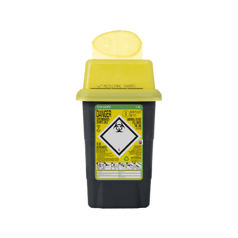 Sharpsafe 1.8 Litre Yellow Lid Recycled Polymer Container