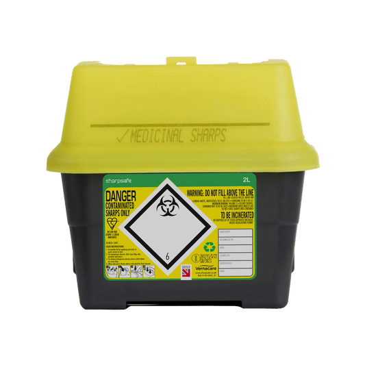 Sharpsafe 2 Litre Yellow Lid Recycled Polymer Container