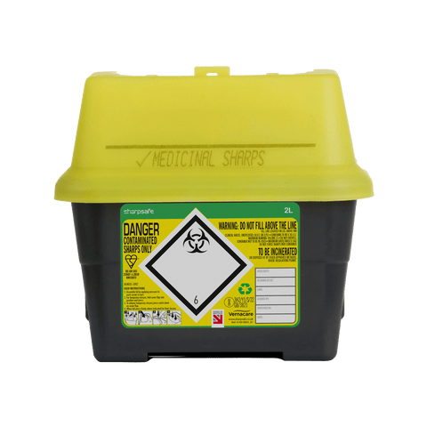 Sharpsafe 2 Litre Yellow Lid Recycled Polymer Container