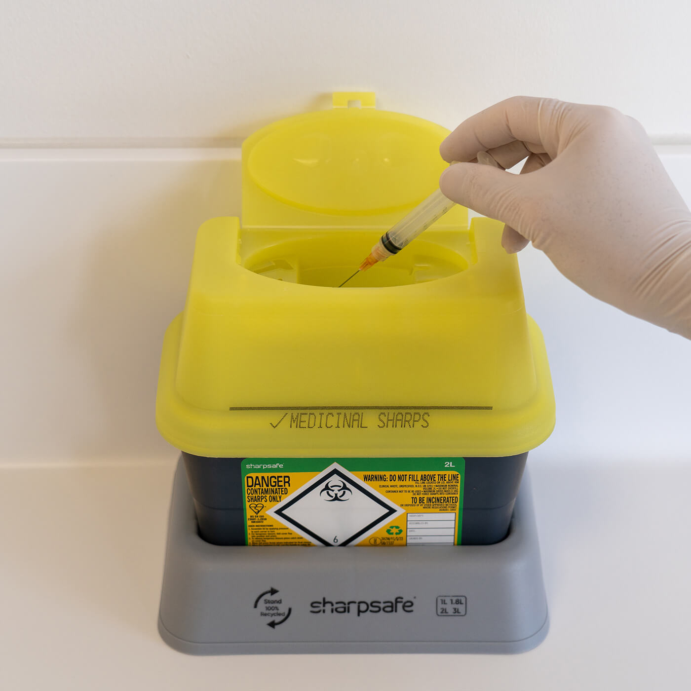 Sharpsafe Yellow Lid Recycled Polymer Container 2L