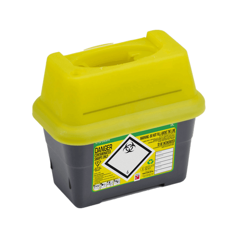Sharpsafe 2 Litre Yellow Lid Recycled Polymer Container