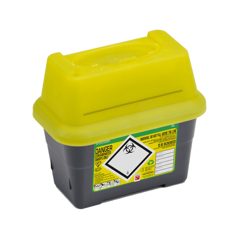 Sharpsafe 2 Litre Yellow Lid Recycled Polymer Container