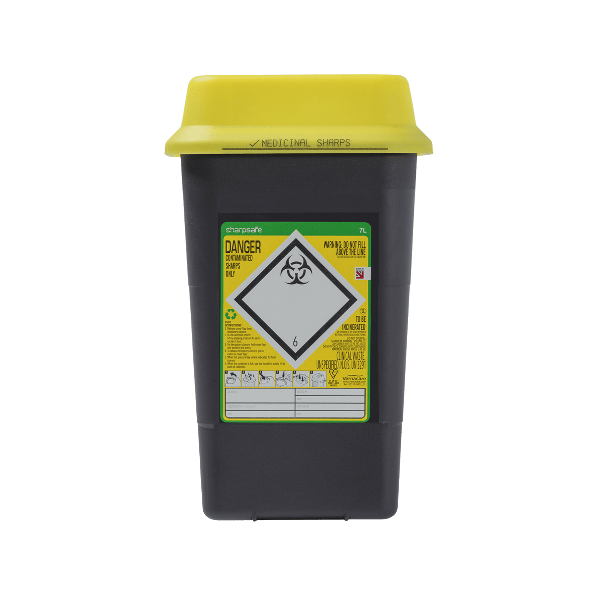 Sharpsafe 7 Litre Yellow Lid Recycled Polymer Container