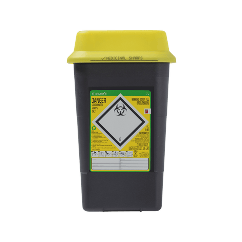Sharpsafe 7 Litre Yellow Lid Recycled Polymer Container