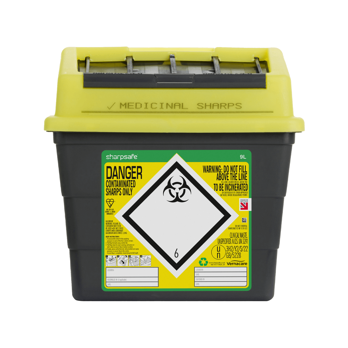 Sharpsafe Yellow Lid Recycled Polymer Container 9L
