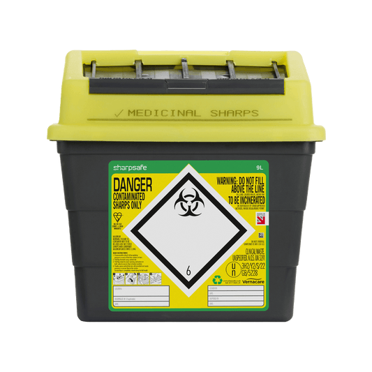 Sharpsafe 9 Litre Yellow Lid Recycled Polymer Container