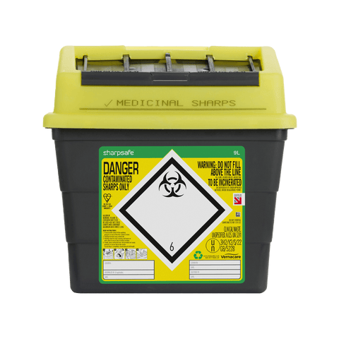 Sharpsafe 9 Litre Yellow Lid Recycled Polymer Container