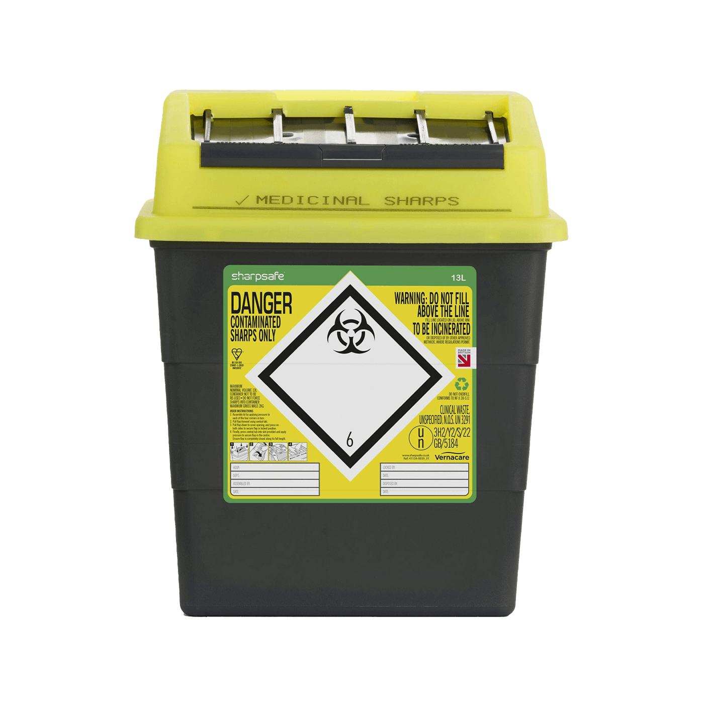 Sharpsafe Yellow Lid Recycled Polymer Container 13L