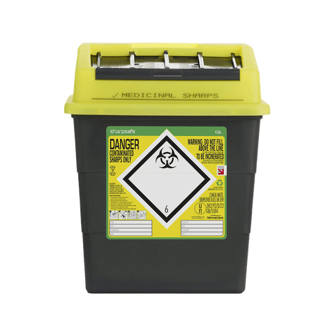 Sharpsafe 13 Litre Yellow Lid Recycled Polymer Container