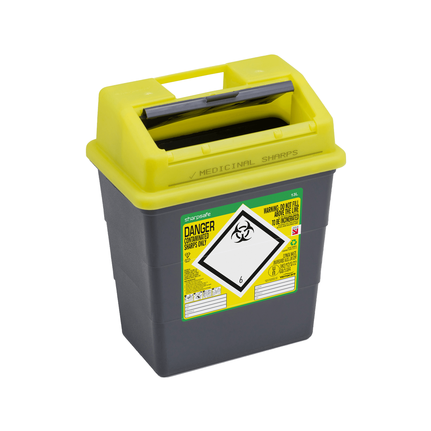 Sharpsafe Yellow Lid Recycled Polymer Container 13L