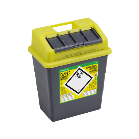 Sharpsafe 13 Litre Yellow Lid Recycled Polymer Container