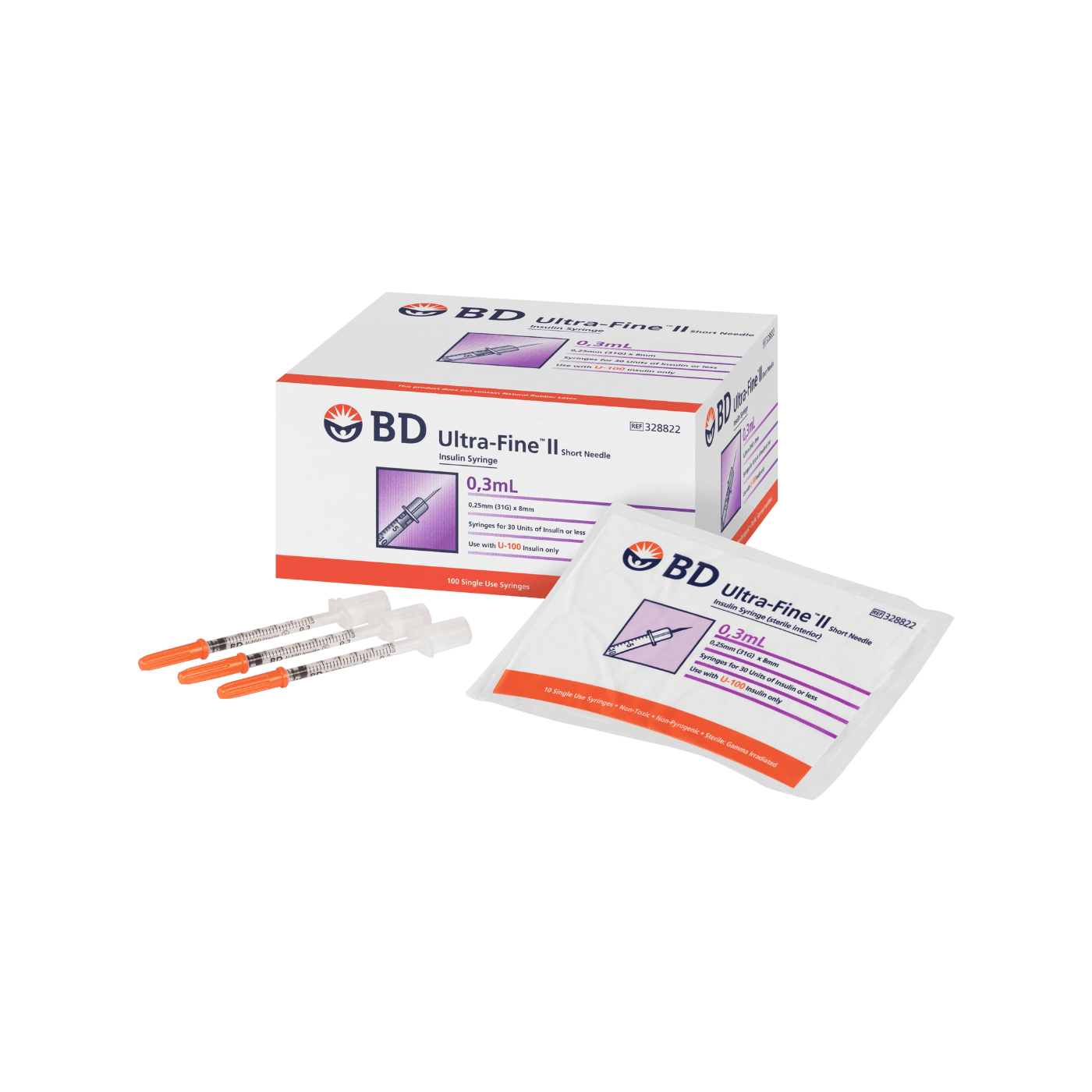 BD Ultra-Fine II Syringe 31G 0.3mL 8mm 100pk