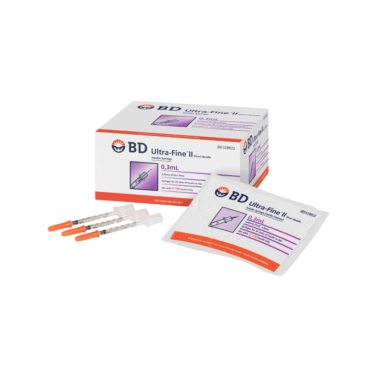 BD Ultrafine II Syringe 31G 0.3ml 8mm 100pk