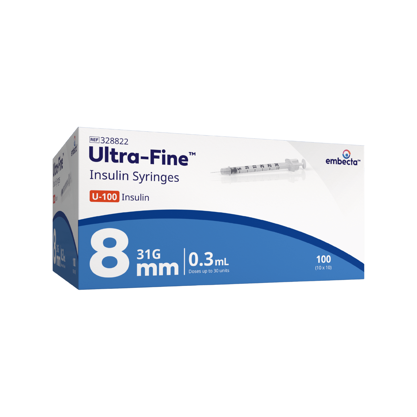 embecta Ultra-Fine Insulin Syringes U-100 8mm 31G 0.3mL 100pk