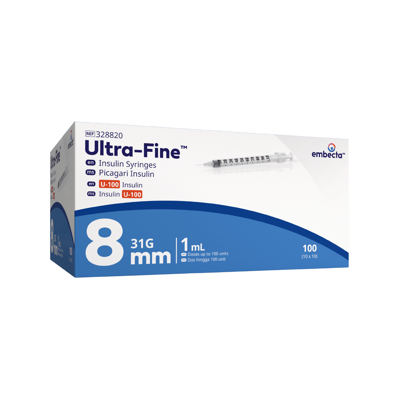 embecta Ultra-Fine II Syringe 31G 1.0mL 8mm 100pk