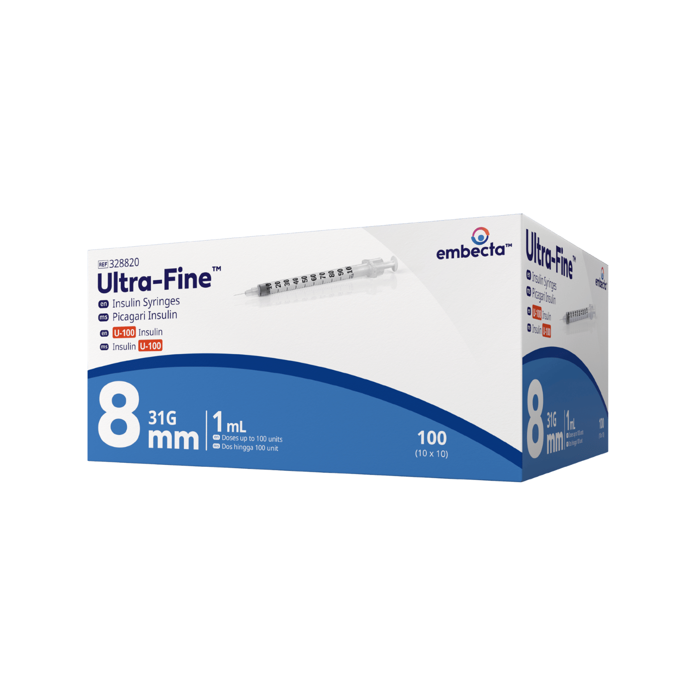 embecta Ultra-Fine II Syringe 31G 1.0mL 8mm 100pk