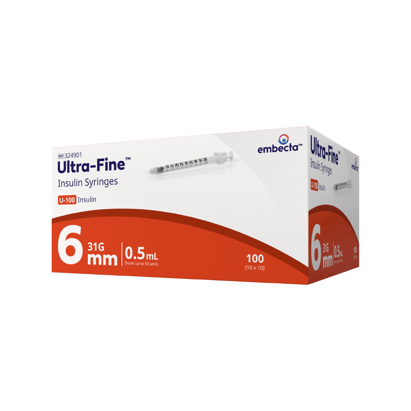 embecta Ultra-Fine Syringe 31G 0.5mL 6mm 100pk