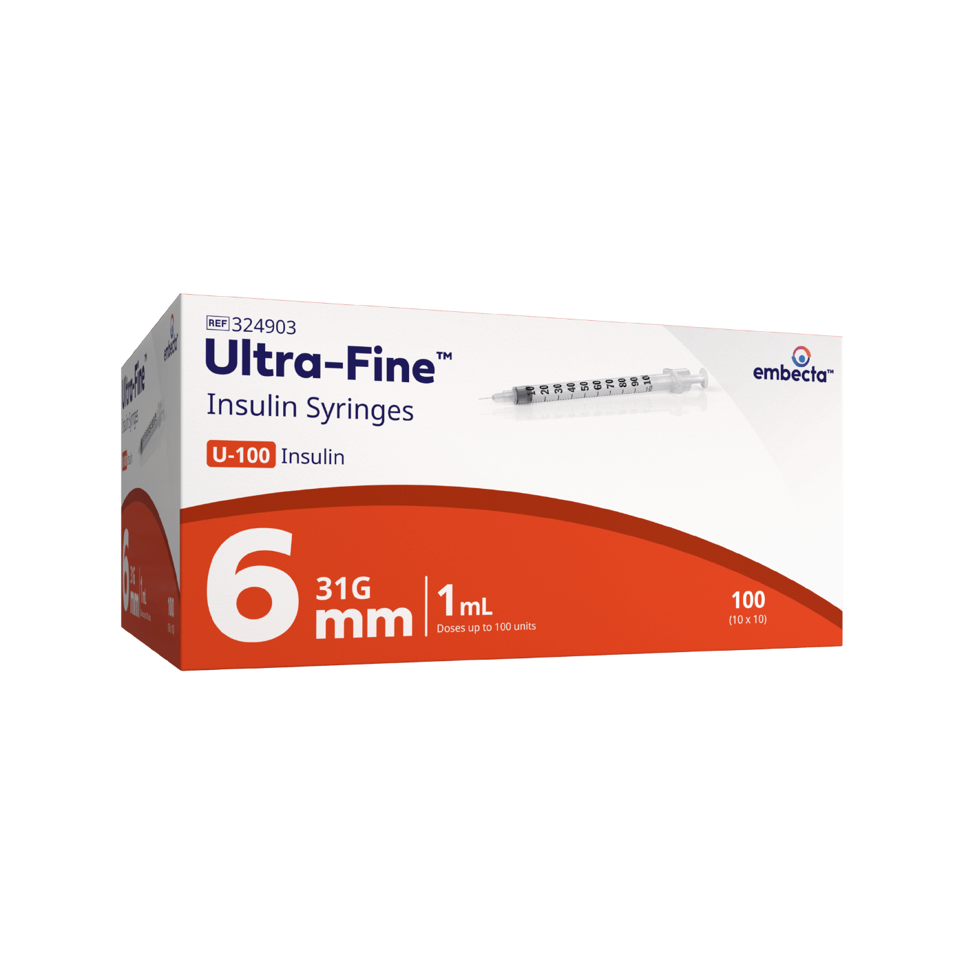 embecta Ultra-Fine Syringe 31G 1.0mL 6mm 100pk