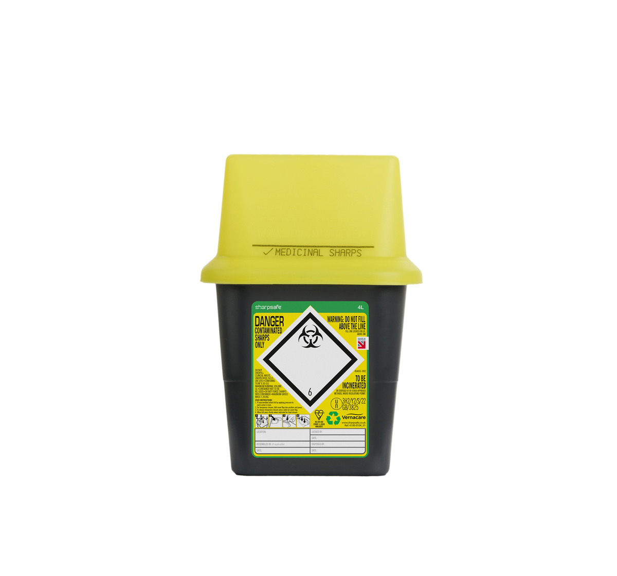 Sharpsafe 4 Litre Yellow Lid Recycled Polymer Container