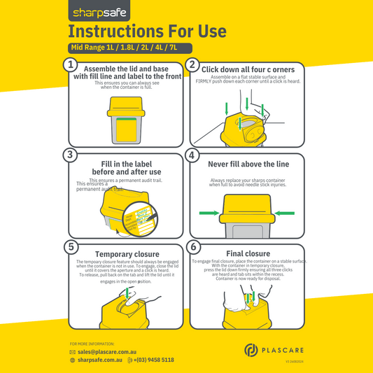 Sharpsafe 7 Litre Yellow Lid Recycled Polymer Container