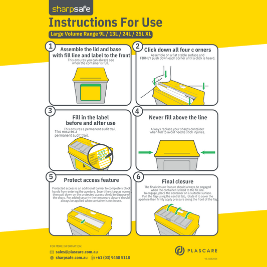 Sharpsafe 13 Litre Yellow Lid Recycled Polymer Container