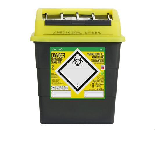 Sharpsafe 13 Litre Yellow Lid Recycled Polymer Container