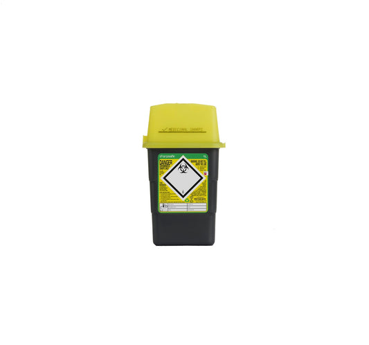 Sharpsafe 1 Litre Yellow Lid Recycled Polymer Container