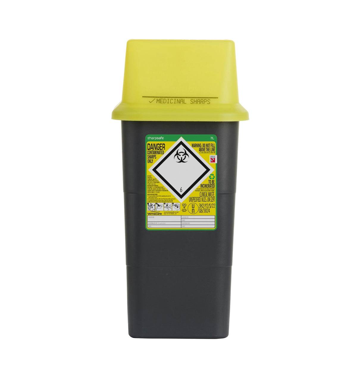 Sharpsafe 7 Litre Yellow Lid Recycled Polymer Container