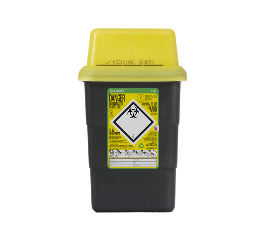 Sharpsafe 1.8 Litre Yellow Lid Recycled Polymer Container