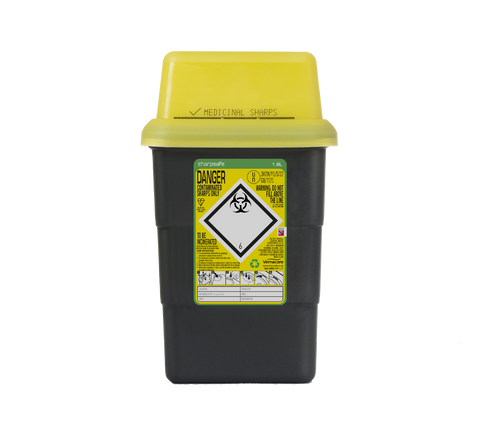 Sharpsafe 1.8 Litre Yellow Lid Recycled Polymer Container