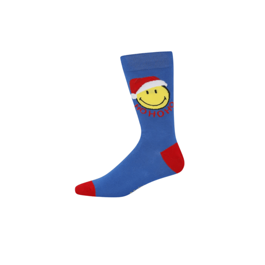 Bamboozld Mens Smiley HoHoHo Bamboo Sock Blue