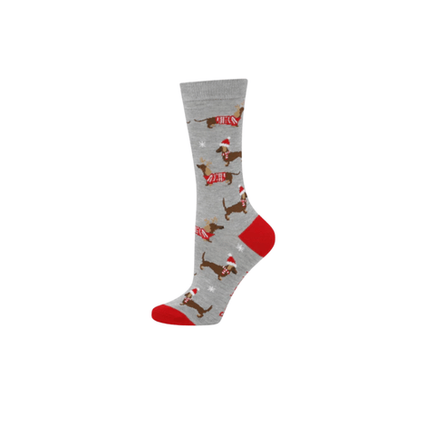 Bamboozld Womens Dachshund XMAS Bamboo Sock Grey