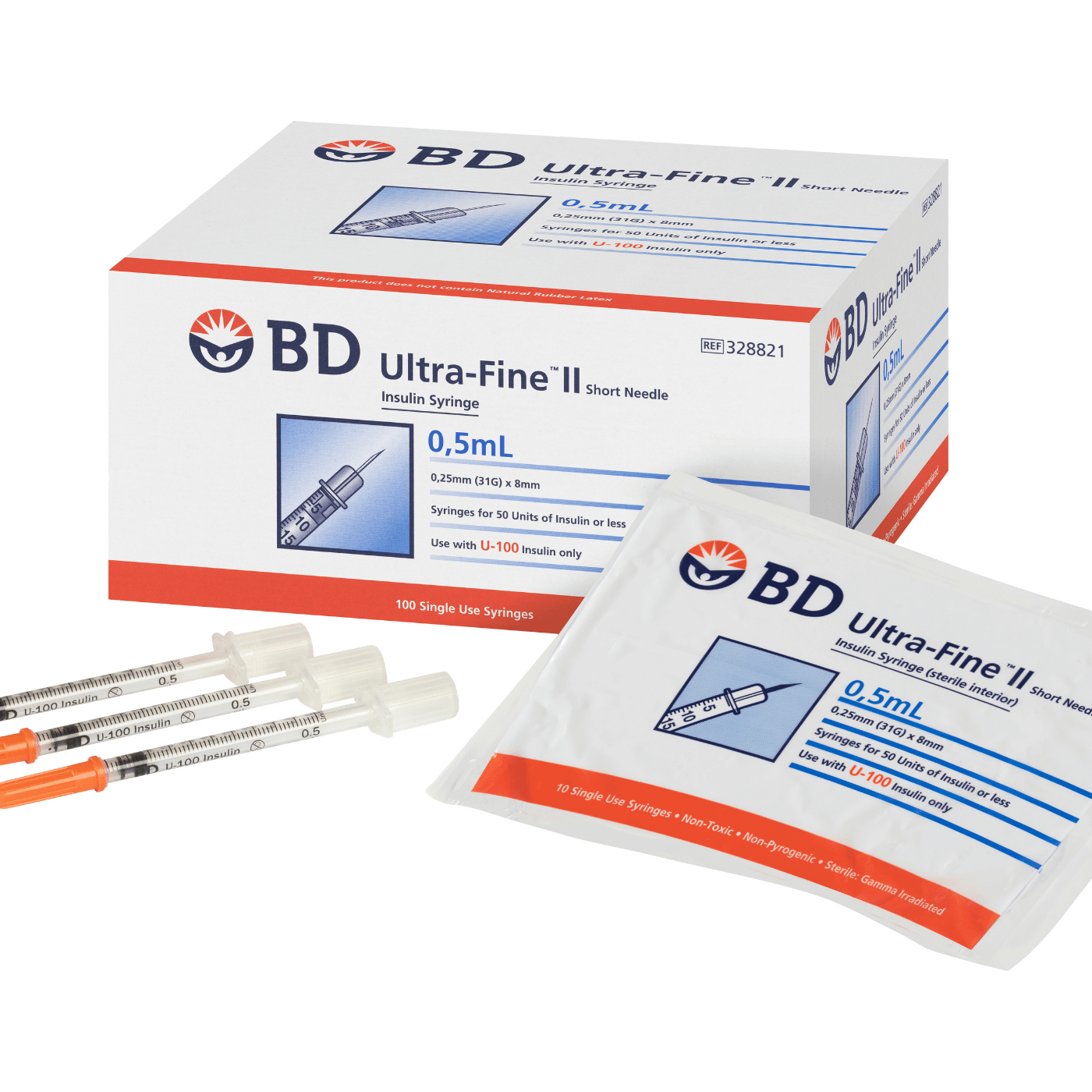 0.5mL BD Ultra-Fine II Short Needle Insulin Syringe